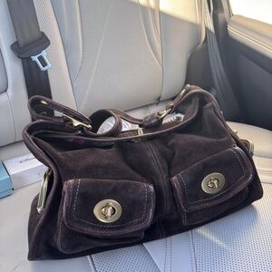 Luxurious Dark Brown Suede Shoulder Bag
